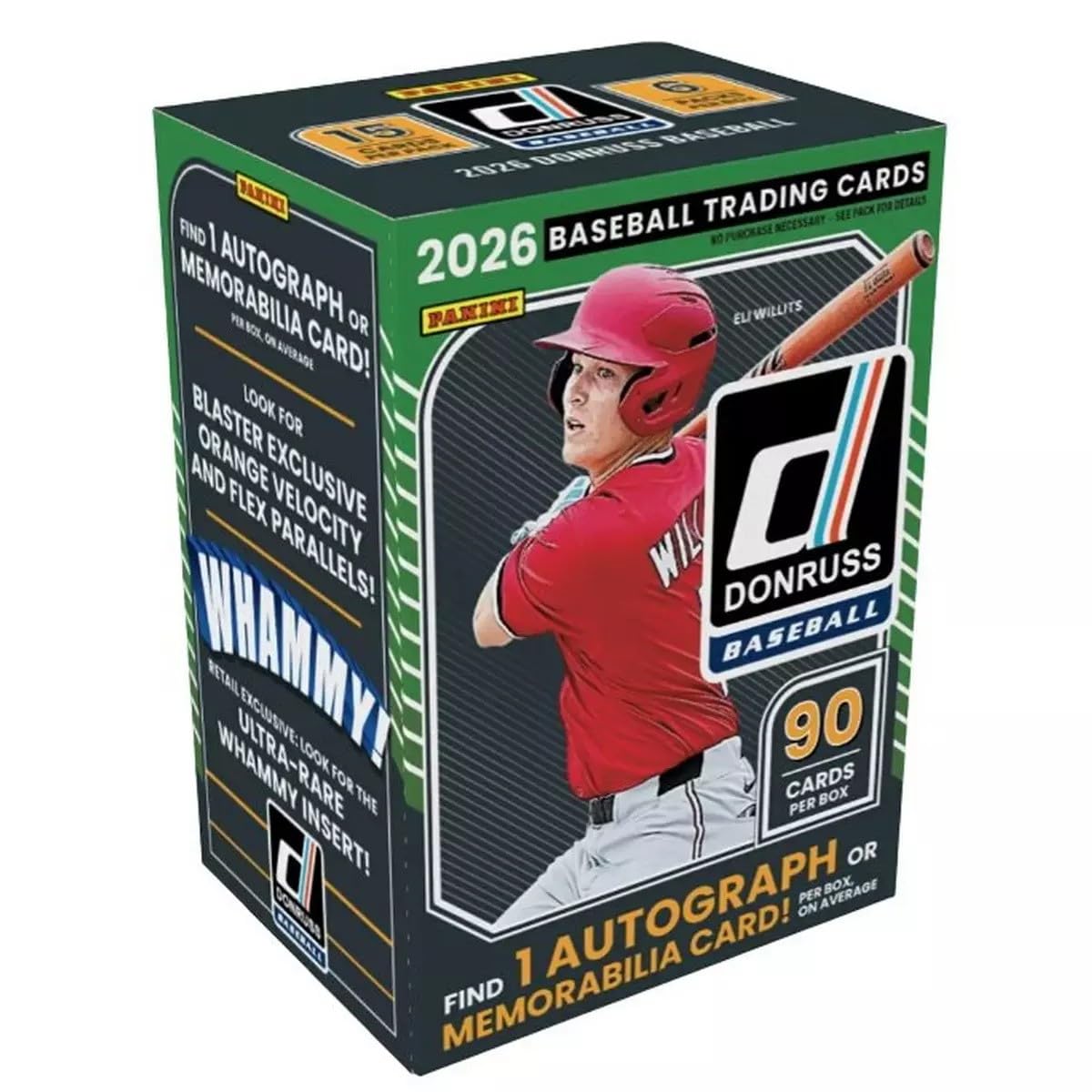 2026 Panini Donruss Baseball Retail Blaster Box | 6 Packs Per Box | 90 Trading Cards | 1 Autograph or Memorabilia Card Per Box on Average | Exclusive Red &amp; Blue Laser Parallels | Factory Sealed